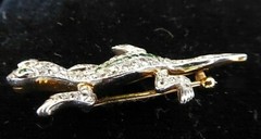 Rare Antique Victorian 18K Gold 0.68ct diamond 0.1ct Demantoid Salamander Pin