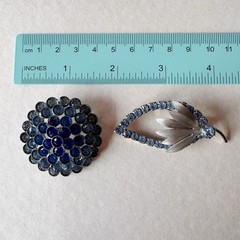 Vintage Rhinestone Brooch Lot 8pc Peacock Blue Crystal Sparkle Statement Mix