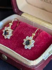 14K Yellow Gold Finish Vintage Flower Dangle Earrings Round Lab Created Sapphire