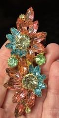 Rhinestone Brooch Pastel Floral Prong Set Layered 3.25x 1.25