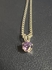 Vtg 18K White Gold Plated Amethyst Solitaire Pendant Chain Necklace 18”