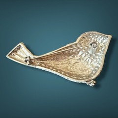 Bird Brooch Vintage Blue Rhinestone Gold Tone Figural Pin Mid Century