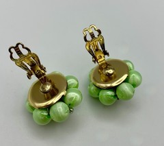 Vintage Lime Green Satin Finish 2-Strand Necklace & Clip Earrings Set MCM Japan