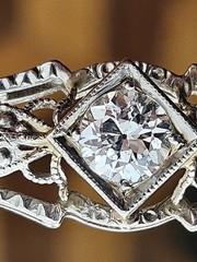 Art Deco Platinum & Gold Mixed .40ct Diamond Solitaire Brooch Bar Pin SI2 F/G