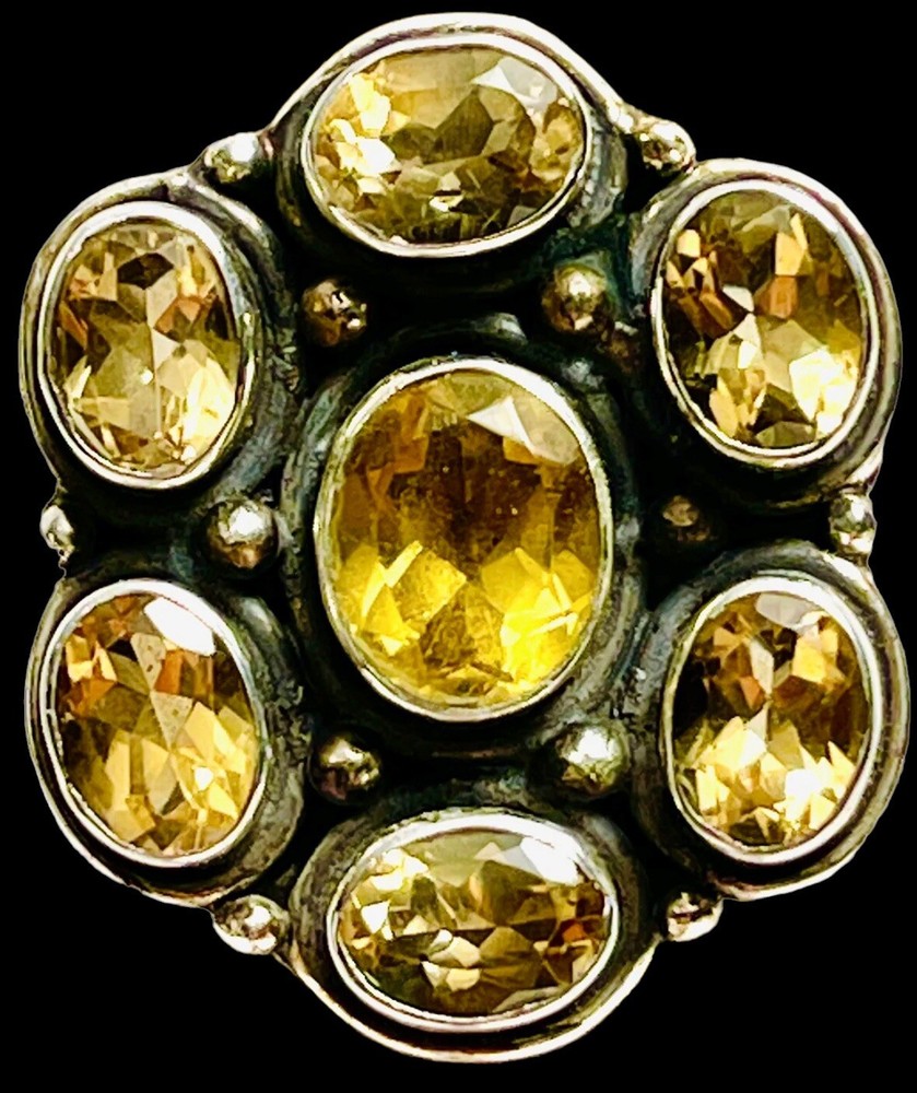 Giant Vintage Hand Crafted Sterling Silver CITRINE Ring Size: 6.5 925/1000