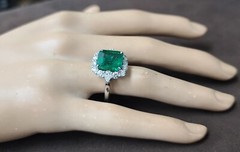 Vintage Platinum Engagement Ring 5.30CT. Gem Natural Green Emerald Square Shape