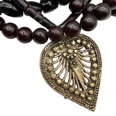VTG Multi-Strand Ethnic Tribal Boho Beaded Necklace with Silver-Tone Medallions