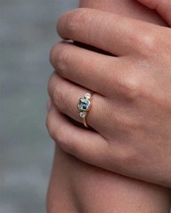 Three Stone 1.69CT Green & White Lab Created Diamond 14K Yellow Gold Finish Ring