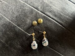 Vintage Cloisonne White Blue Floral Egg Dangle Clip On Earrings Cottagecore