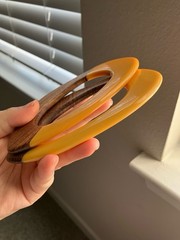 Set Of 2 Rare Vintage Irregular Shape Carved Laminated Bakelite Bangle Bracelets