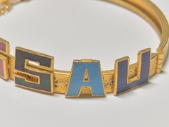 Vtg NASSAU enamel Letters Etched Art Deco Bracelet Vtg Hinged Bahamas Women’s