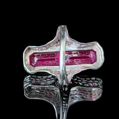 1920s Art Deco Diamond Lab Created Ruby 14 White Gold Cocktail Ring Antique