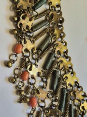 Vintage Egyptian Revival Faience Style Bib Necklace & Bracelet Brass Tone READ