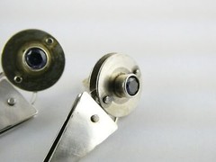 Vintage IC Signed Handmade Sterling Silver Iolite Modernist Earrings 925 1.25 In