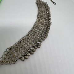 Vintage Ethnic Tribal Silver Tone Filigree Bib Collar Necklace Boho Dangle Bell