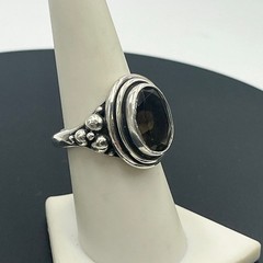 Sterling Silver Artisan Oval Shaped Bezel Set Smoky Quartz Stone Ring Sz 7.75
