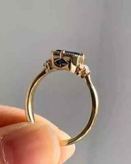 Art Deco Style Emerald Cut Sapphire Lab Created Diamond 14K Gold FN Wedding Ring