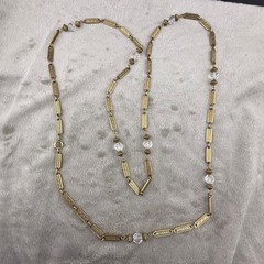 Vintage Station Necklace Gold Tone Long Chain Beads Flapper Opera 44”