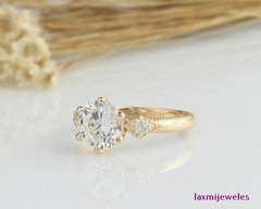 1.50 Ct Round Lab-Created Diamond Ring Antique Art Deco 14K Yellow Gold Over
