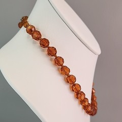Vintage Glass Beaded Necklace Brown Faceted 9mm Western Germany 17″