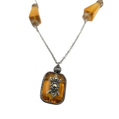 Vintage Art Deco Topaz Glass Bead Chain Czech Style Drop Markasite Necklace READ