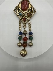 ‘80 Vintage Rhombus Shape Faux Stones Dangling Brooch. See pics.