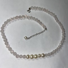 Necklace Choker Rose Quartz Cultured 7mm Pearl Sterling Italian Unused Faceted