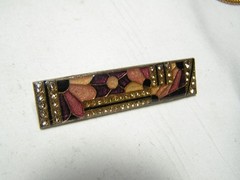 …Vtg/Antique Silver Tone, Enamel, Rhinestones Abstract Flowers Design Brooch..