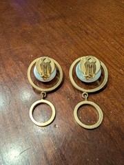 Vintage Les Bernard Faux Pearl Gold Tone Dangle Clip On Earrings Signed