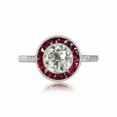 2.1CT Art Deco Style Round Lab-Created Diamond & Ruby Engagement 925 Silver Ring