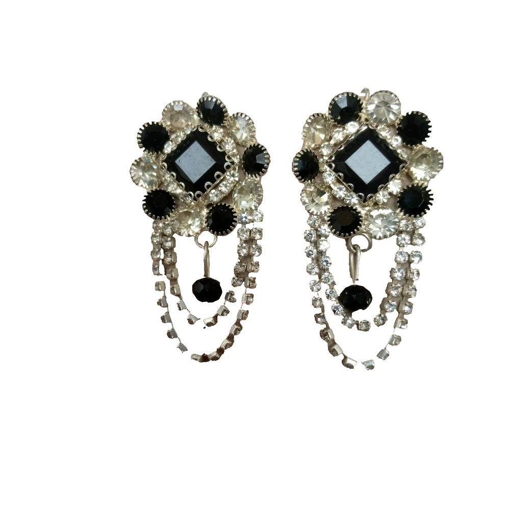 Vintage Style Black Rhinestone Chandelier Dangle Earrings for Women