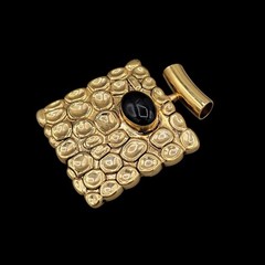 Square Shaped Pendant Textured Nuggets Black Bead Center Signed Best Vtg 1990s