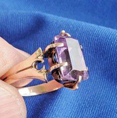 Original VINTAGE Amethyst Solid 14K ROSE GOLD DECO Engagement Ring Solitaire 7