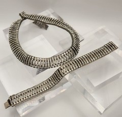 Vintage Rhinestone Choker Necklace Bracelet Set Clear Crystal Collar Bridal 16″