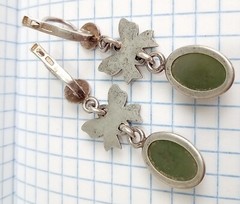 Vintage Earrings natural Nephrite stones Sterling Silver 925 star USSR Jewelry