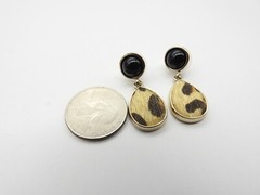 Black Plastic Faux Animal Fur Dangle Pierced Earrings Vintage