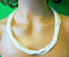Vintage NAPIER Signed White Small Bead 5 Strand Multistrand Necklace 23″