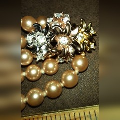 Nolan Miller Signed goldplate cz flower clasp vintage glass pearl necklace 80s