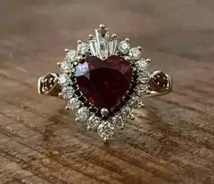 Art Deco Style Heart Garnet Lab Created Diamond Wedding 14K Yellow Gold FN Ring