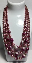 GORGEOUS 17 1/2” 3-STRAND NECKLACE PINK/BURGUNDY TONES ADJUSTABLE LENGTH JAPAN