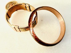 2 Different Vintage Enamel Copper Mattise Renoir Bracelets Medallion Bangle
