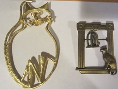Vintage Cat Pins signed J.J. cat and bird / cage cat articulated tail