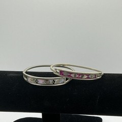CT034 ALPACA Taxco Mexico Set 2 Silver Alloy Enamel Bracelets Mother Of Pearl