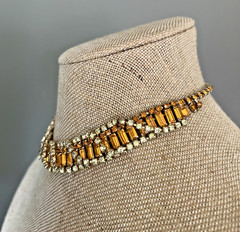 VTG. KRAMER N.Y. PARURE TOPAZ & CLEAR RHINESTONE NECKLACE BRACELET EARRING SET