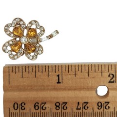 Vtg Gold Tone Flower Brooch Set Yellow Rhinestone Floral Pins Pair