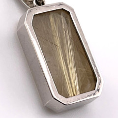 Vtg Golden Straw Rutilated Quartz Pendant Sterling Silver Necklace Box Chain 24”