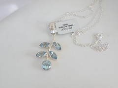 Sterling Silver 925 Natural Heated Blue Topaz Vine Branch Pendant Necklace