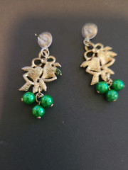 Vtg Christmas Bells Pierced post Earrings Dangle Balls Red Green Grannycore