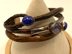 Unique Vintage OSCAR’S STERLING 950 Amethyst Lapis Lazuli Leather Cuff Bracelet