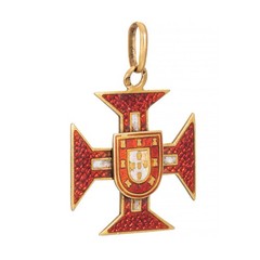 Antique Portuguese Medallion 19k Yellow Gold Cross of Christ Red Enamel Jewelry